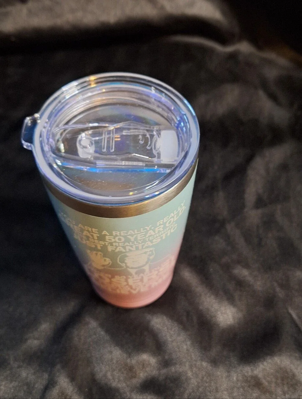 New Trump Sparkle Ombre 50th Birthday Travel Tumbler~Blue to Pink~Flag